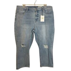 Cosmic Blue Love Womens Denim High Rise Distressed Cropped Jeans Size 20W Blue